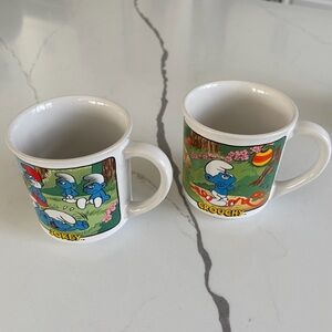 Vintage Smurfs “Grouchy” and “Jokey” Coffee Mugs